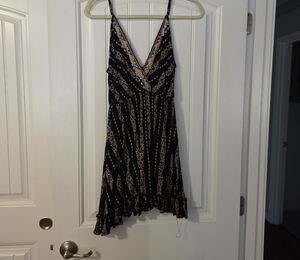 Angie Black and Cream Asymmetrical Dress